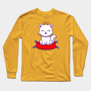 Cute Queen Cat Sitting On Pillow Cartoon Long Sleeve T-Shirt